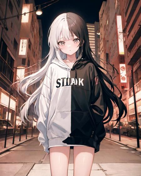 53637-182968830-1girl,long hair,straight hair, solo,hoodie,bare legs,split-color hair, long hair, ,outdoors,cityscape, bangs,cowboy shot,.png